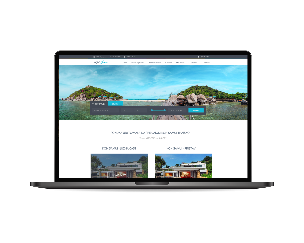 Tvorba webstránky na prenájom nehnuteľností na ostrove Koh Samui